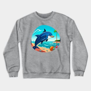 Happy blue dolphin playing on the beach Crewneck Sweatshirt